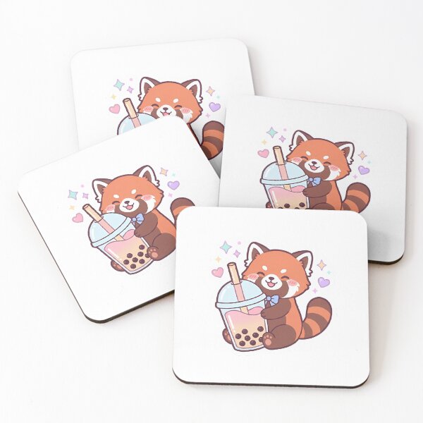 Item preview, Kawaii Red Panda & Bubble Tea - Cute Pastel Sticker designed and sold by Stickers à gogo.