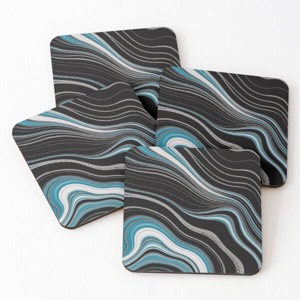 Item preview, Abstract Flowing Waves Teal Silver Black designed and sold by Mindful Wall Art Studio.