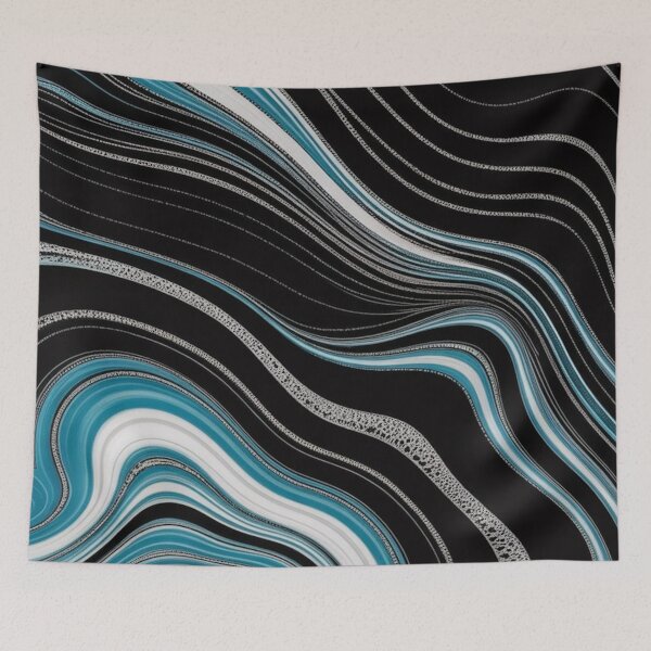 Item preview, Abstract Flowing Waves Teal Silver Black designed and sold by Ed & Harmony.