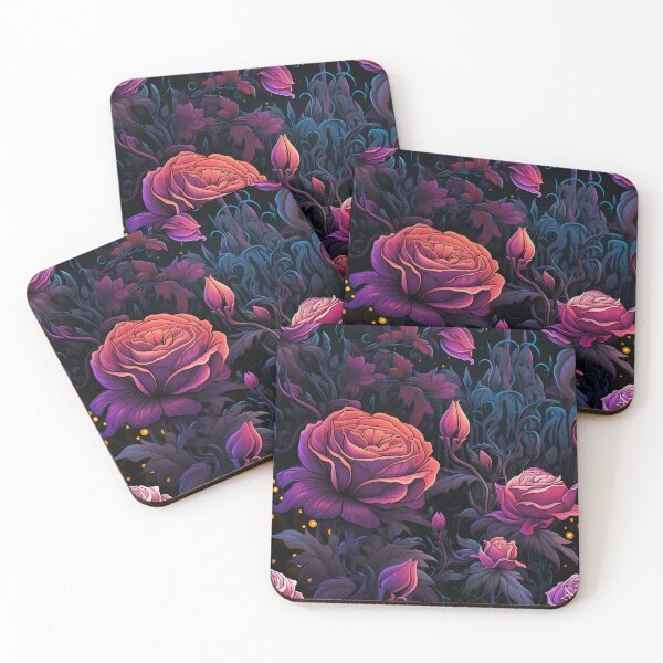 Item preview, Luxurious Seamless Floral Pattern with Magenta Roses and Golden Foliage on Black Background designed and sold by CharlieDesings.