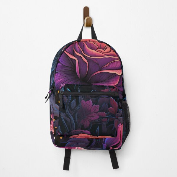 Item preview, Luxurious Seamless Floral Pattern with Magenta Roses and Golden Foliage on Black Background designed and sold by CharlieDesings.