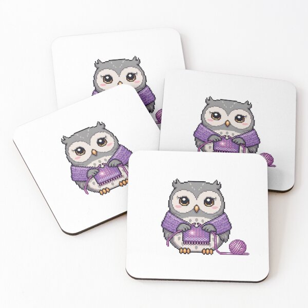Item preview, Knitting Owl Pixel Art - Kawaii Cottagecore Owl in Shawl with Glowing Yarn - Cozy Crafting Sticker designed and sold by Pixel Girl Aesthetic Studio.