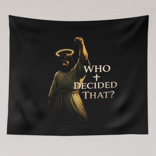 Item preview, Jesus "Who Decided That?" Escanor Meme Art designed and sold by Vicksin ⭐⭐⭐⭐⭐.
