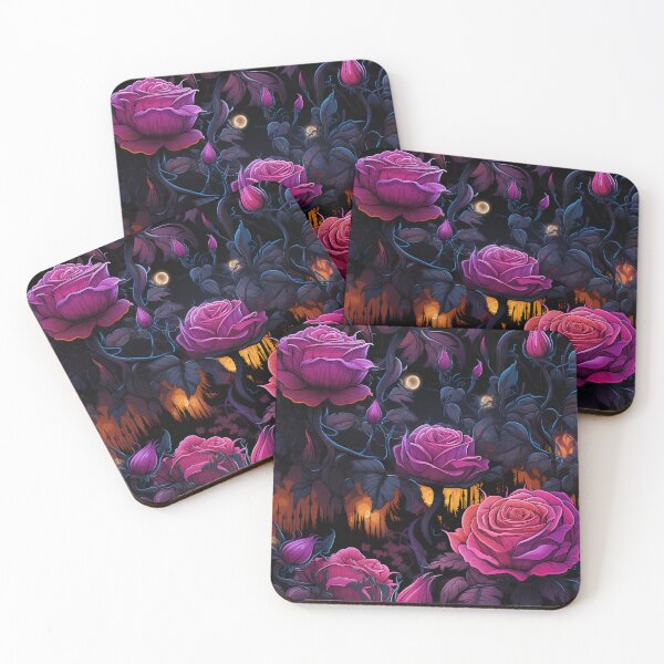Item preview, Luxurious Seamless Floral Pattern with Magenta Roses and Golden Foliage on Black Background designed and sold by CharlieDesings.