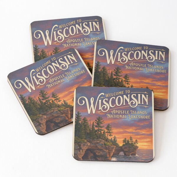 Item preview, Vintage Welcome to Wisconsin Travel Poster Apostle Islands Lake Superior Art designed and sold by Cozy-Old-Pub.