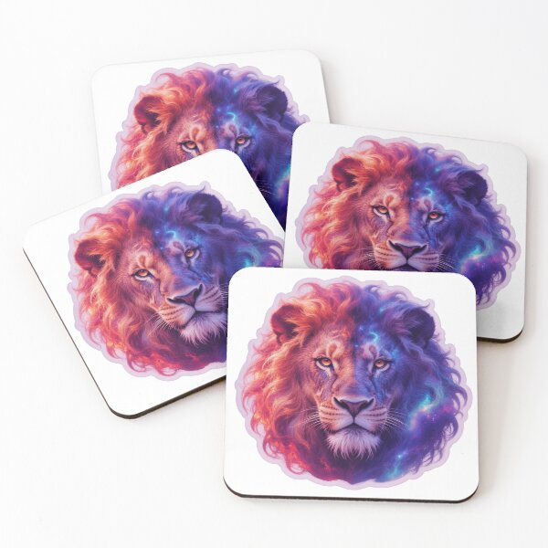 Artikelvorschau, Dual-Realm Lion – Feuriger & Kosmischer Split-Face Premium-Aufkleber entworfen und verkauft von ARTCREATESHOP.
