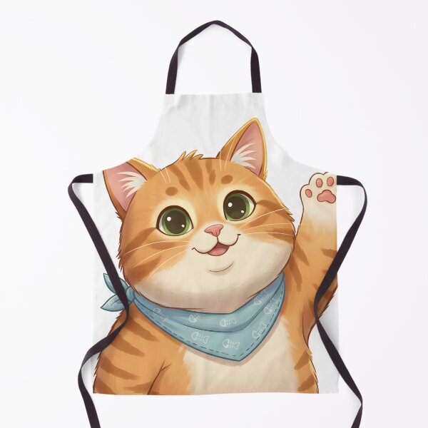 Item preview, Cute Waving Orange Cat Illustration with Bandana – Kawaii Cartoon Cat Art designed and sold by trendyart1112.