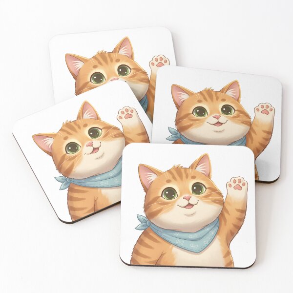 Item preview, Cute Waving Orange Cat Illustration with Bandana – Kawaii Cartoon Cat Art designed and sold by trendyart1112.