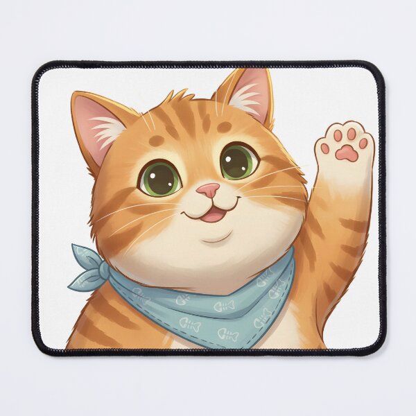 Item preview, Cute Waving Orange Cat Illustration with Bandana – Kawaii Cartoon Cat Art designed and sold by trendyart1112.