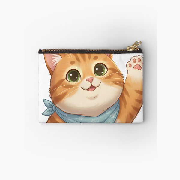 Item preview, Cute Waving Orange Cat Illustration with Bandana – Kawaii Cartoon Cat Art designed and sold by trendyart1112.