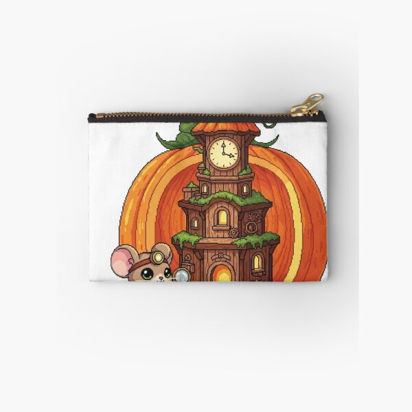 Item preview, Pumpkin Clock Tower Pixel Art - Kawaii Mouse Watchmaker in Whimsical Cottagecore Scene - Fantasy Sticker designed and sold by Pixel Girl Aesthetic Studio.