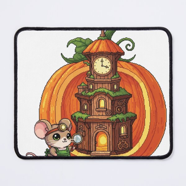Item preview, Pumpkin Clock Tower Pixel Art - Kawaii Mouse Watchmaker in Whimsical Cottagecore Scene - Fantasy Sticker designed and sold by Pixel Girl Aesthetic Studio.