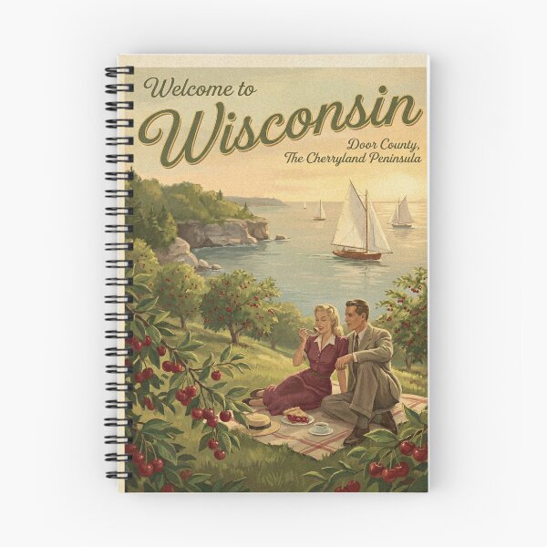 Item preview, Vintage Welcome to Wisconsin Door County Travel Poster Cherry Pie Picnic Art designed and sold by Cozy-Old-Pub.