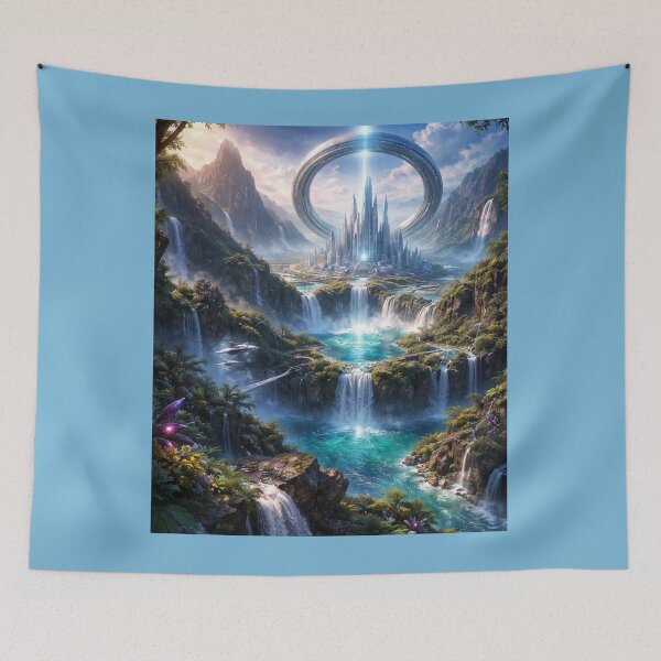 Item preview, Futuristic City of Waterfalls and Nature Fantasy designed and sold by NomadUSArt.
