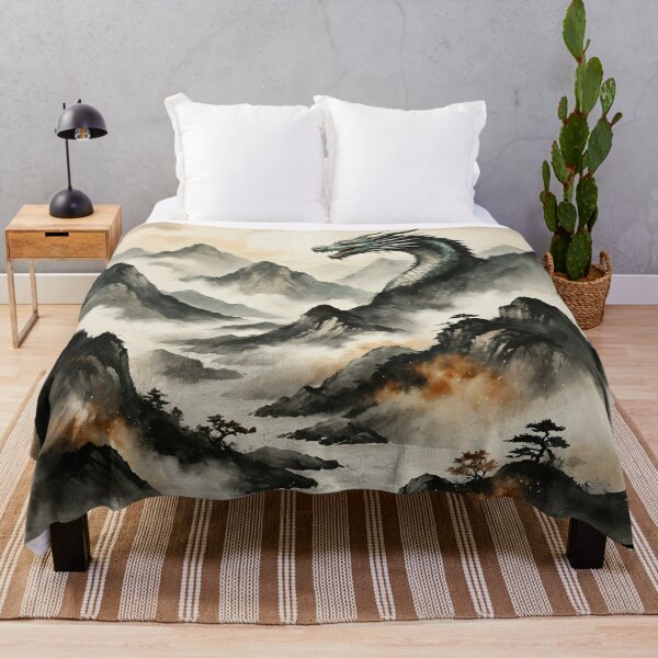 Item preview, Epic Mist Dragon in Moonlit Mountains Ink-Wash Watercolor designed and sold by IdeaSmith.