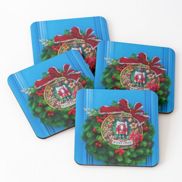 Item preview, Festive Christmas Wreath With Nutcracker Motif And Welcome Sign On Bright Blue Door designed and sold by Nmallia.