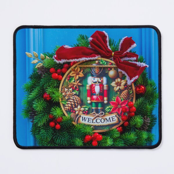 Item preview, Festive Christmas Wreath With Nutcracker Motif And Welcome Sign On Bright Blue Door designed and sold by Nmallia.
