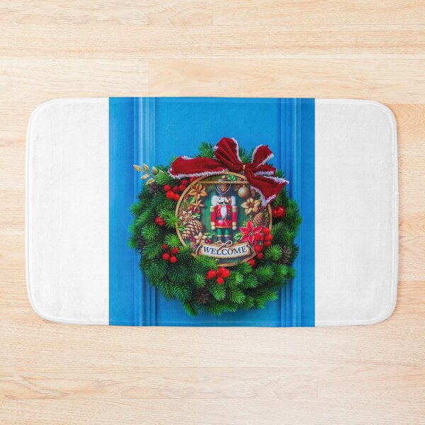 Item preview, Festive Christmas Wreath With Nutcracker Motif And Welcome Sign On Bright Blue Door designed and sold by Nmallia.