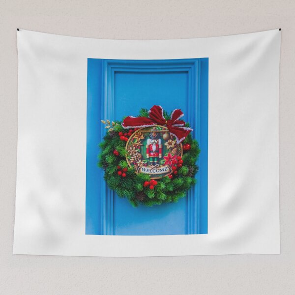 Item preview, Festive Christmas Wreath With Nutcracker Motif And Welcome Sign On Bright Blue Door designed and sold by Nmallia.
