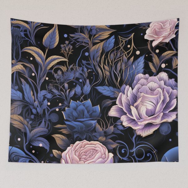 Item preview, Gothic Bloom: Skulls and Roses in Midnight Blue and Lilac designed and sold by CharlieDesings.