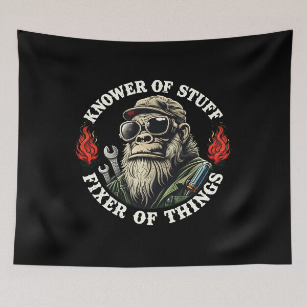 Item preview, Knower of Stuff Fixer of Things T-Shirt, Funny Mechanic Monkey Gift, Bearded Handyman Humor Graphic Tee for Men designed and sold by JoyBoyStudio1.