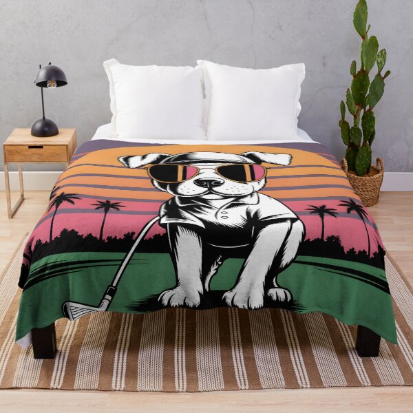 Item preview, Stylish Golfer Dog wearing sunglasses and a cap - retro sunset designed and sold by MKV Design.
