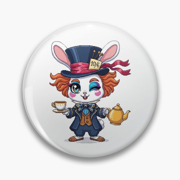 Item preview, Charismatic Mad Hatter Rabbit Pixel Art - Kawaii Alice in Wonderland Bunny with Teacup - Eccentric Cottagecore Sticker designed and sold by Pixel Girl Aesthetic Studio.