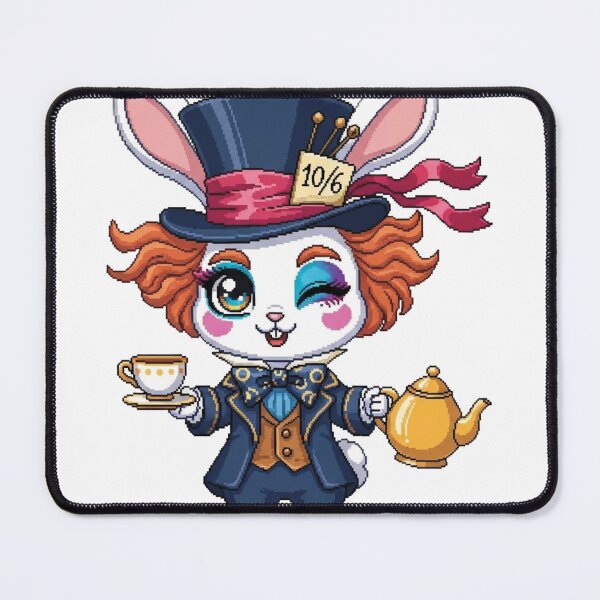 Item preview, Charismatic Mad Hatter Rabbit Pixel Art - Kawaii Alice in Wonderland Bunny with Teacup - Eccentric Cottagecore Sticker designed and sold by Pixel Girl Aesthetic Studio.