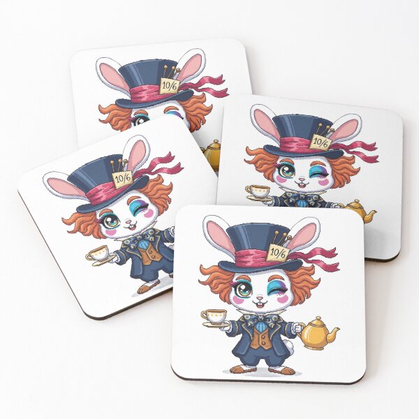 Item preview, Charismatic Mad Hatter Rabbit Pixel Art - Kawaii Alice in Wonderland Bunny with Teacup - Eccentric Cottagecore Sticker designed and sold by Pixel Girl Aesthetic Studio.