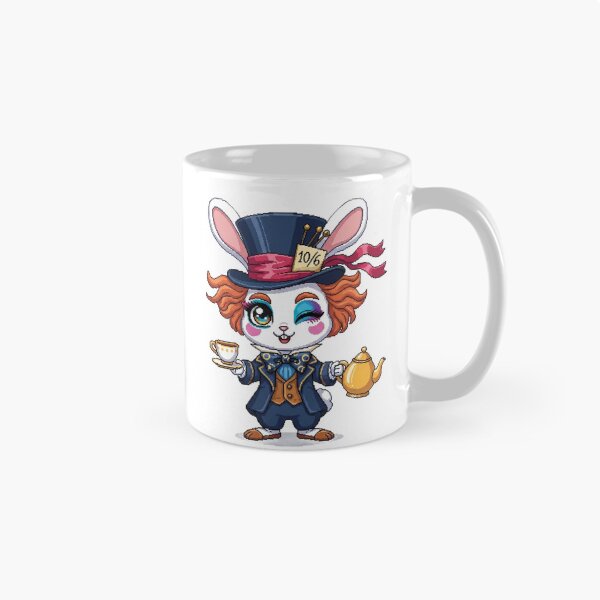 Item preview, Charismatic Mad Hatter Rabbit Pixel Art - Kawaii Alice in Wonderland Bunny with Teacup - Eccentric Cottagecore Sticker designed and sold by Pixel Girl Aesthetic Studio.