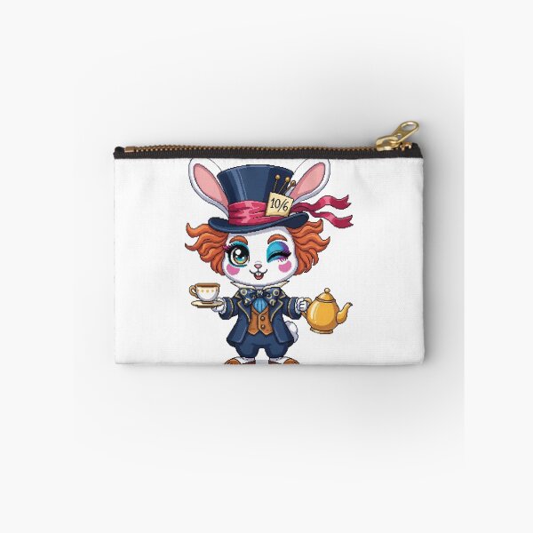 Item preview, Charismatic Mad Hatter Rabbit Pixel Art - Kawaii Alice in Wonderland Bunny with Teacup - Eccentric Cottagecore Sticker designed and sold by Pixel Girl Aesthetic Studio.