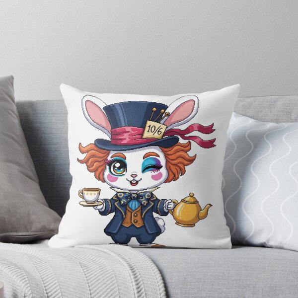 Item preview, Charismatic Mad Hatter Rabbit Pixel Art - Kawaii Alice in Wonderland Bunny with Teacup - Eccentric Cottagecore Sticker designed and sold by Pixel Girl Aesthetic Studio.