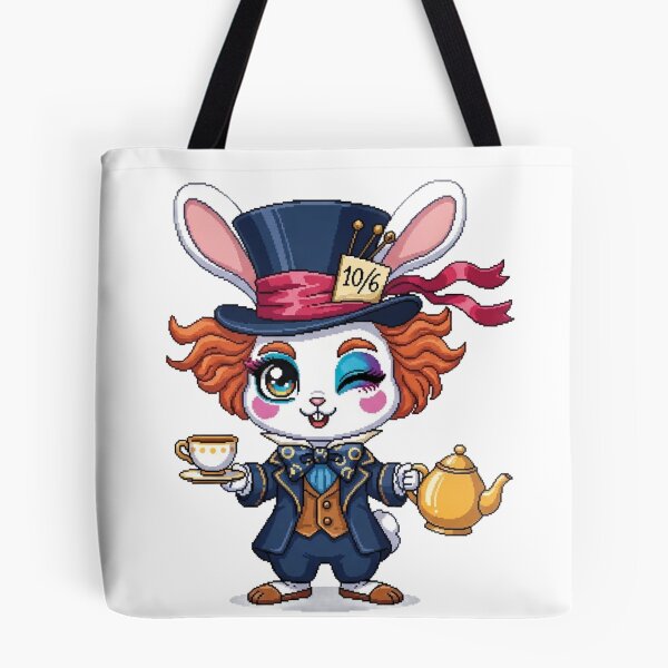 Item preview, Charismatic Mad Hatter Rabbit Pixel Art - Kawaii Alice in Wonderland Bunny with Teacup - Eccentric Cottagecore Sticker designed and sold by Pixel Girl Aesthetic Studio.