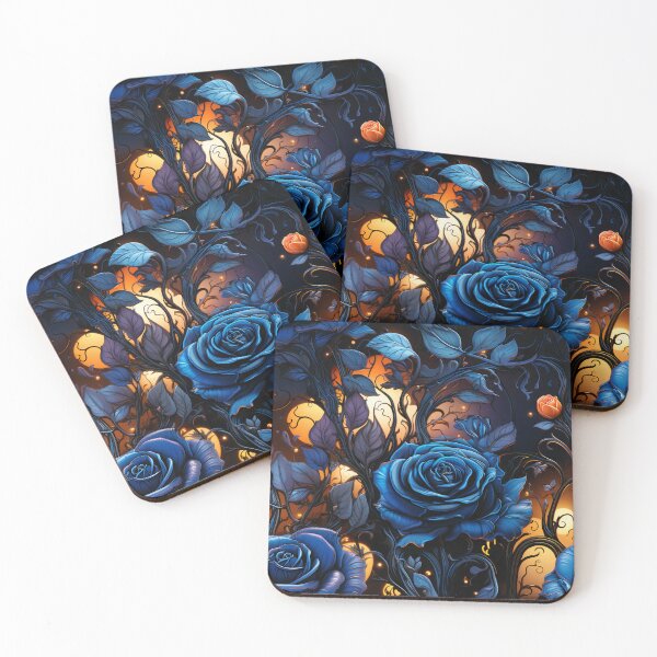 Item preview, Midnight Enchantment: Luminous Blue Roses in a Golden Twilight Garden designed and sold by CharlieDesings.