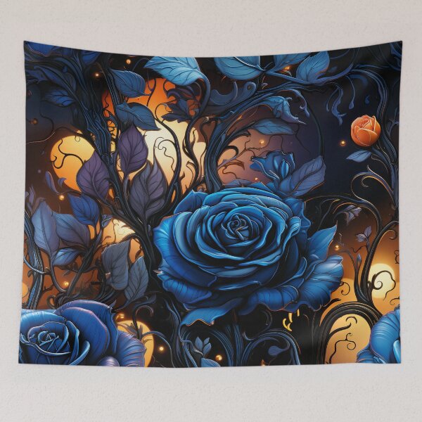 Item preview, Midnight Enchantment: Luminous Blue Roses in a Golden Twilight Garden designed and sold by CharlieDesings.