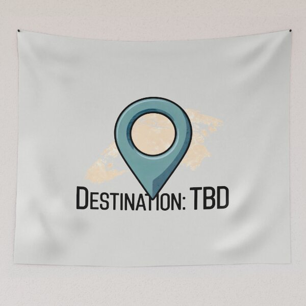 Item preview, Destination: TBD – Teal Location Pin with World Map Background designed and sold by SplashTastic.