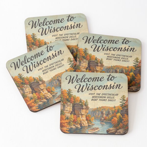 Item preview, Vintage Wisconsin Dells Autumn Foliage Travel Poster Art designed and sold by Cozy-Old-Pub.