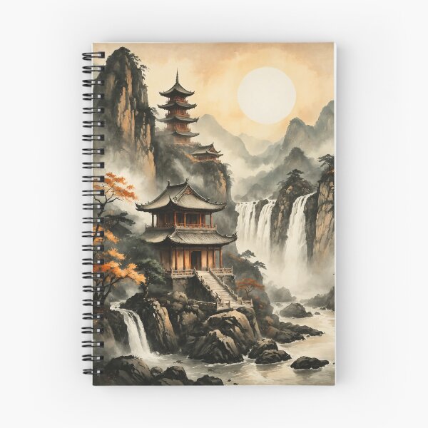Item preview, Misty Mountain Pagoda and Waterfalls Watercolor Landscape designed and sold by IdeaSmith.