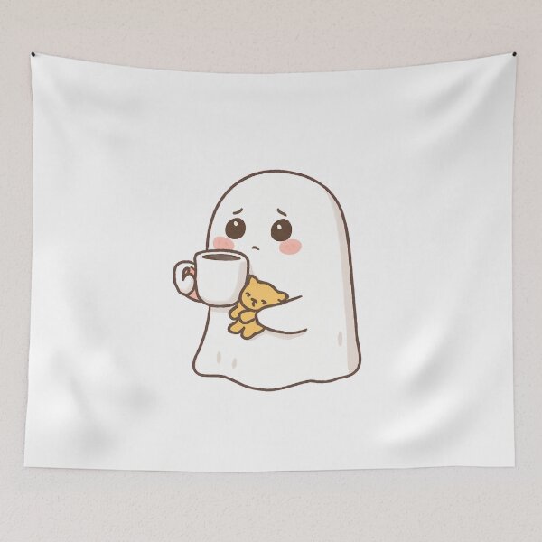 Item preview, Cozy Ghost Drinking Coffee With Cat designed and sold by Katzpy.