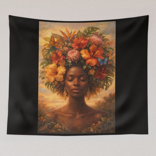 Item preview, Blooming Crown – Tropical Floral Afro Art designed and sold by DigitalDropArts .