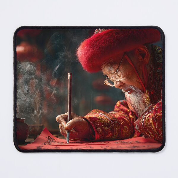 Item preview, Elderly Calligrapher in Traditional Attire Writing designed and sold by Artessie.