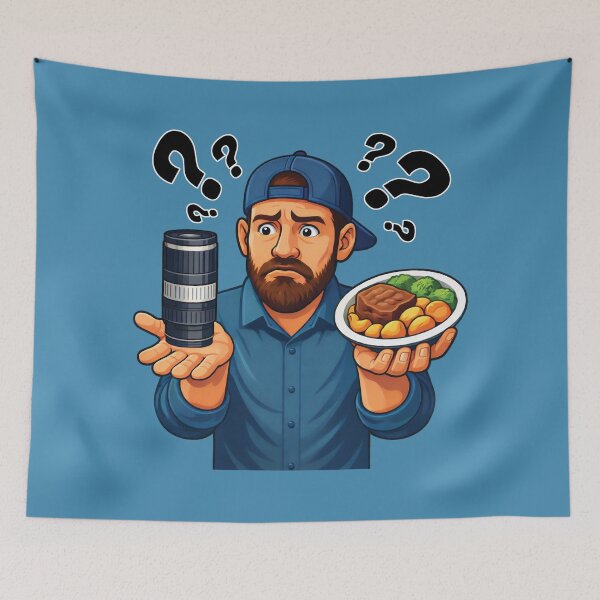 Item preview, Photographer 67 Dilemma Illustration – Lens Or Food Humor Art designed and sold by NaturEdeN.