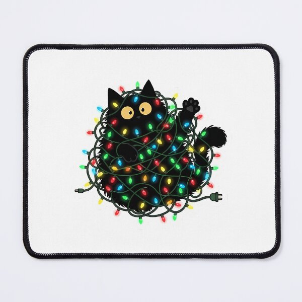 Item preview, Black cat tangled in Christmas lights designed and sold by Stickers à gogo.