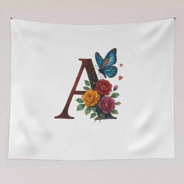 Item preview, Alphabet A with flowers and butterflies  designed and sold by Shandiz Design.