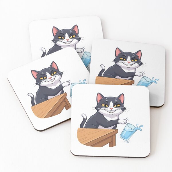 Item preview, A mocking tuxedo cat pushing a glass of water designed and sold by Stickers à gogo.