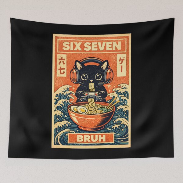 Item preview, Six Seven Bruh Gamer Cat Ramen, Funny 6 7 Meme Gaming Noodle Gift, Retro Japanese Style Cat Graphic Tee designed and sold by saloui.