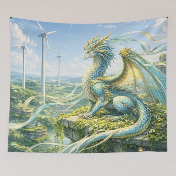 Item preview, Wind Garden Dragon – Solarpunk Fantasy Sky Art designed and sold by EpicDragons-.