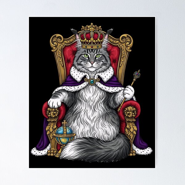 Item preview, Royal Cat on Throne Illustration – Majestic Feline King Art designed and sold by Art on Cotton.