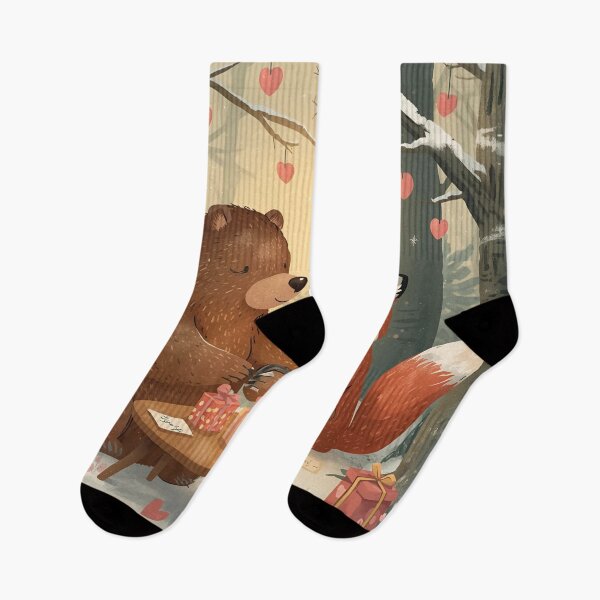 Item preview, Valentine’s Brown Bear & Red Fox Couple • Whimsical Forest Heart Prep Art designed and sold by WildlifeWhimsy.