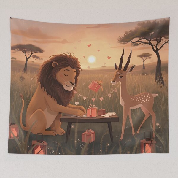 Item preview, Valentine’s Lion & Gazelle Couple • Whimsical Savanna Heart Prep Art designed and sold by WildlifeWhimsy.